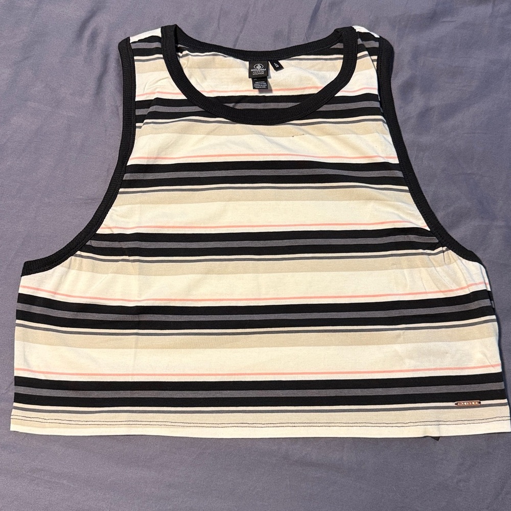 Volcom Black and Cream Striped Cropped Top
